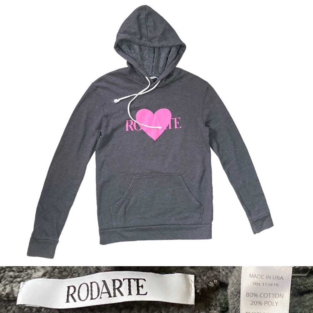 Rodarte Hot Pink Heart Sweatshirt Hoodie Women’s Size Small in Grey